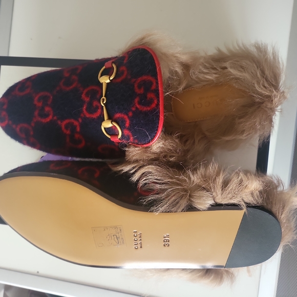 NWT GUCCI PRINCETON WOOL UPPER FUR LINING MULE - unisex US 9.5 length 10.5 - Picture 2 of 11
